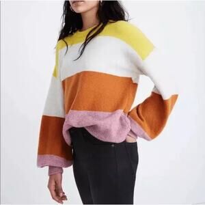 Madewell Gladwell Balloon Sleeve Striped Wool Alpaca‎ Blend Sweater Size Medium